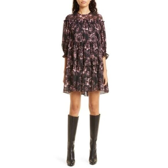 TED BAKER Barnabe Tiered Printed Mini Swing Dress Size 2 - Picture 1 of 9